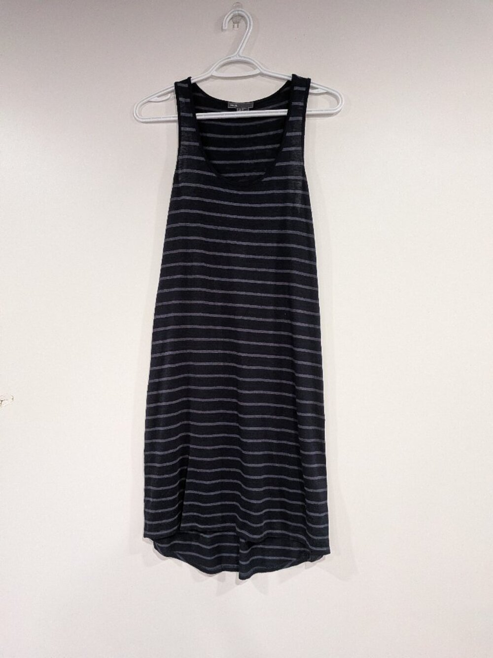 Vince 100% Linen Striped Tank Dress Navy Blue Grey Size XS